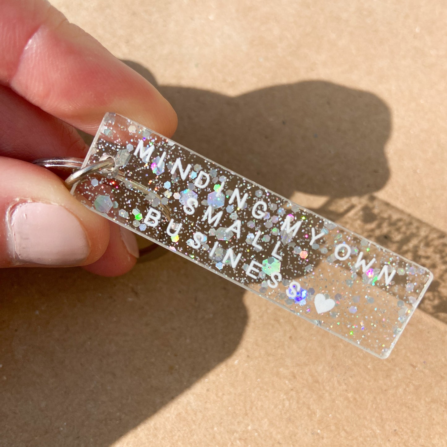 "Minding My Own Small Business" Holographic Glitter Keyring