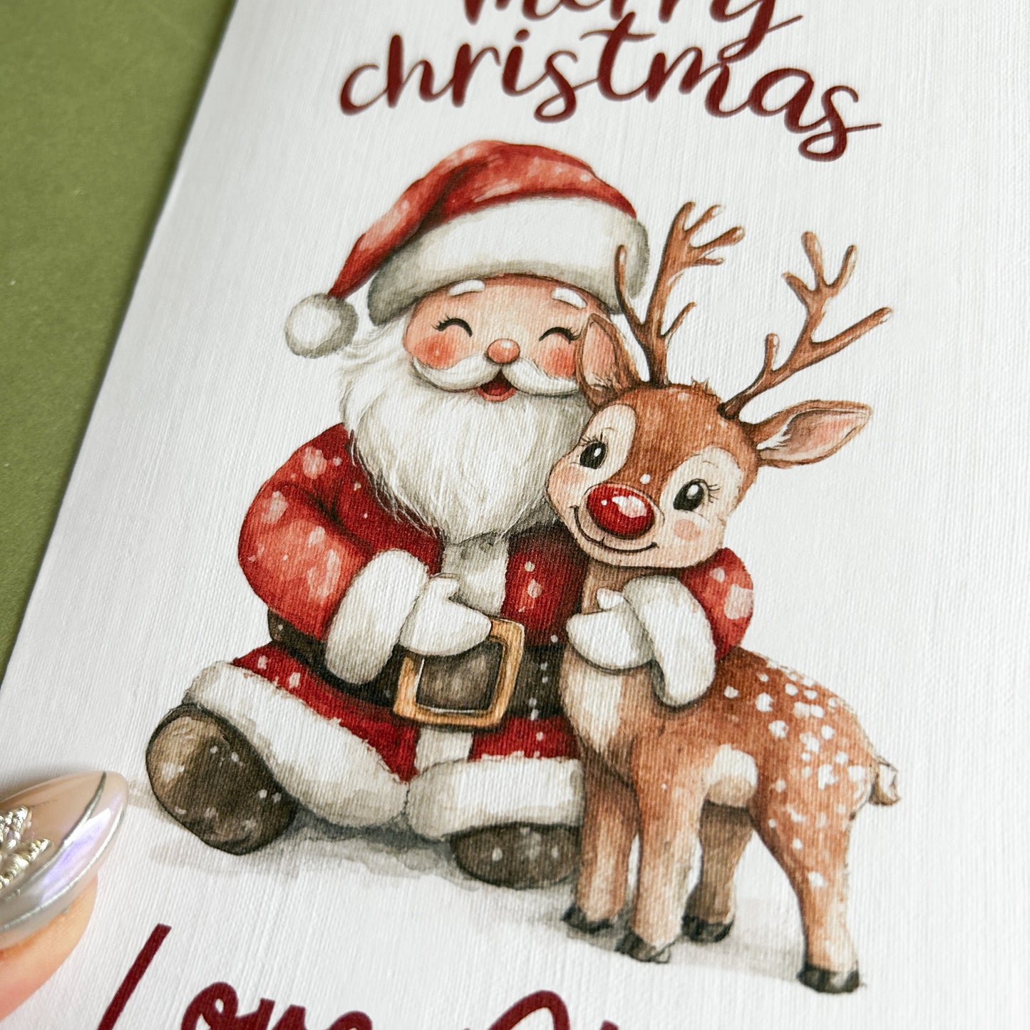 Pack of 5 "Father Christmas & Reindeer" Personalised Christmas Cards