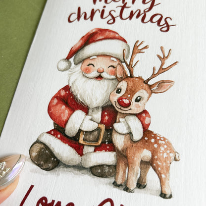 Pack of 5 "Father Christmas & Reindeer" Personalised Christmas Cards